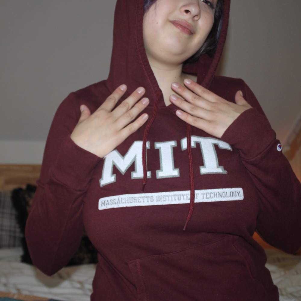 Official MIT Hoodie Maroon with Patchwork Letters and Title Champion Size Small